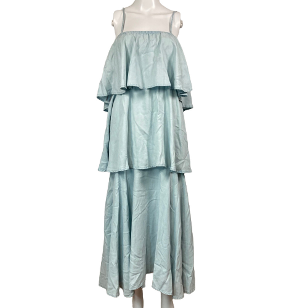 NWT Raey Dress Womens Sz US 4‎ UK 6 Blue Tiered Layered Ruffle Maxi